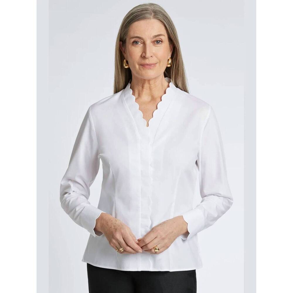 NEW FOXCROFT bridget button down blouse in white/peri